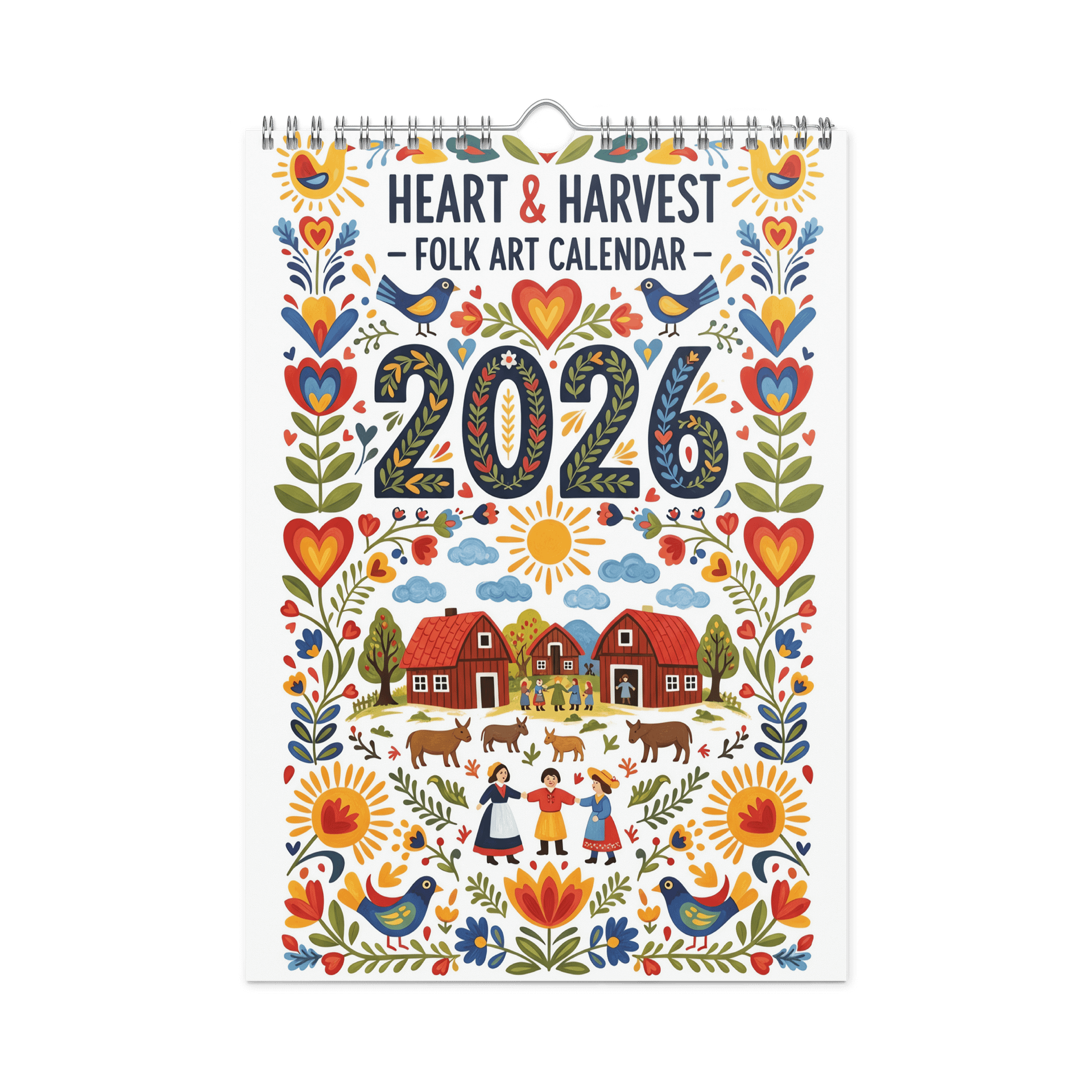 Heart & Harvest – Folk Art Wall Calendar 2026 | Hand-Painted Village Seasons, Colorful Traditional Art for Home & Office product image (3)