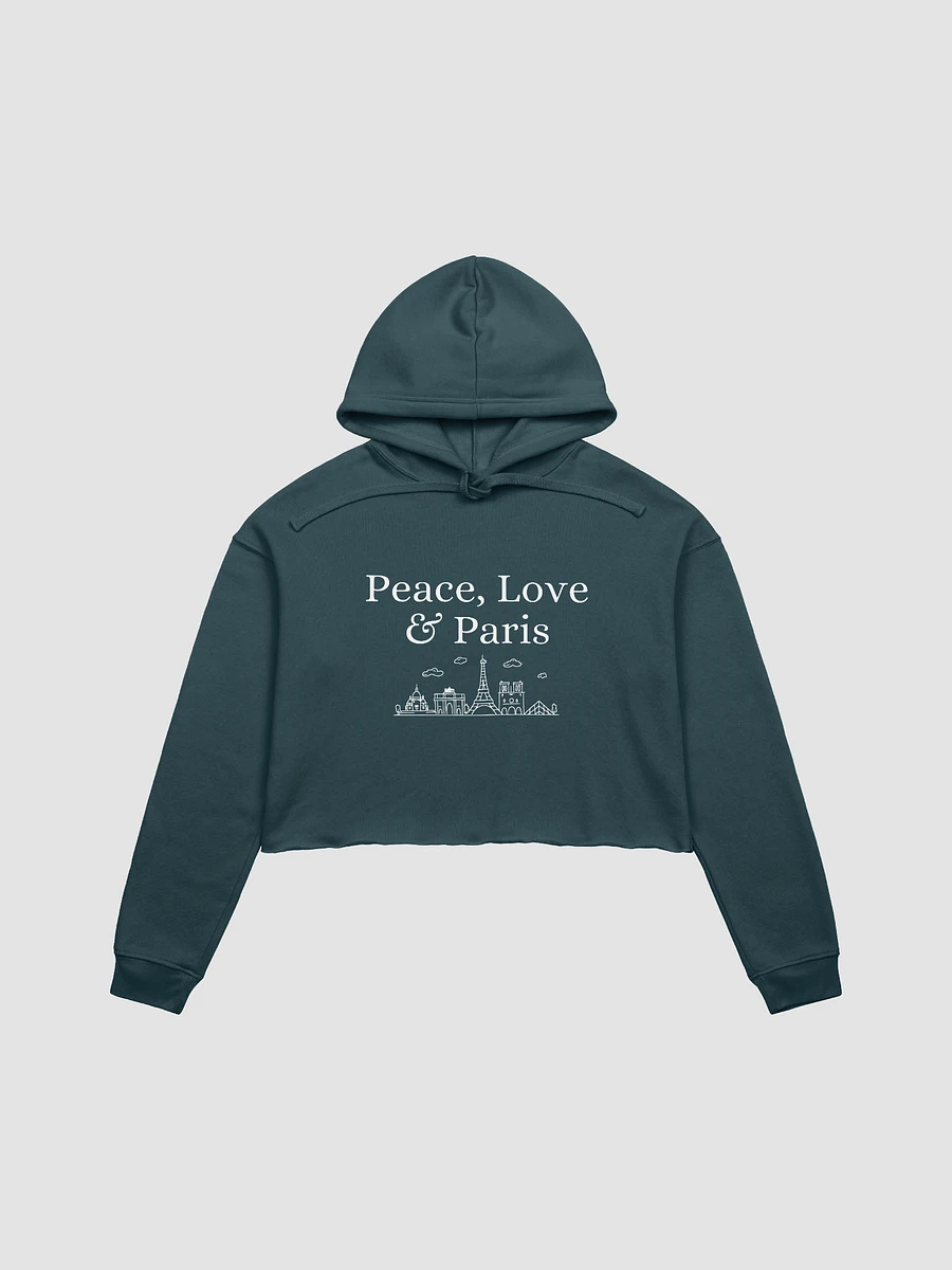 Peace, Love and Paris with Monuments Cropped Hoodie | White Ink Design product image (2)