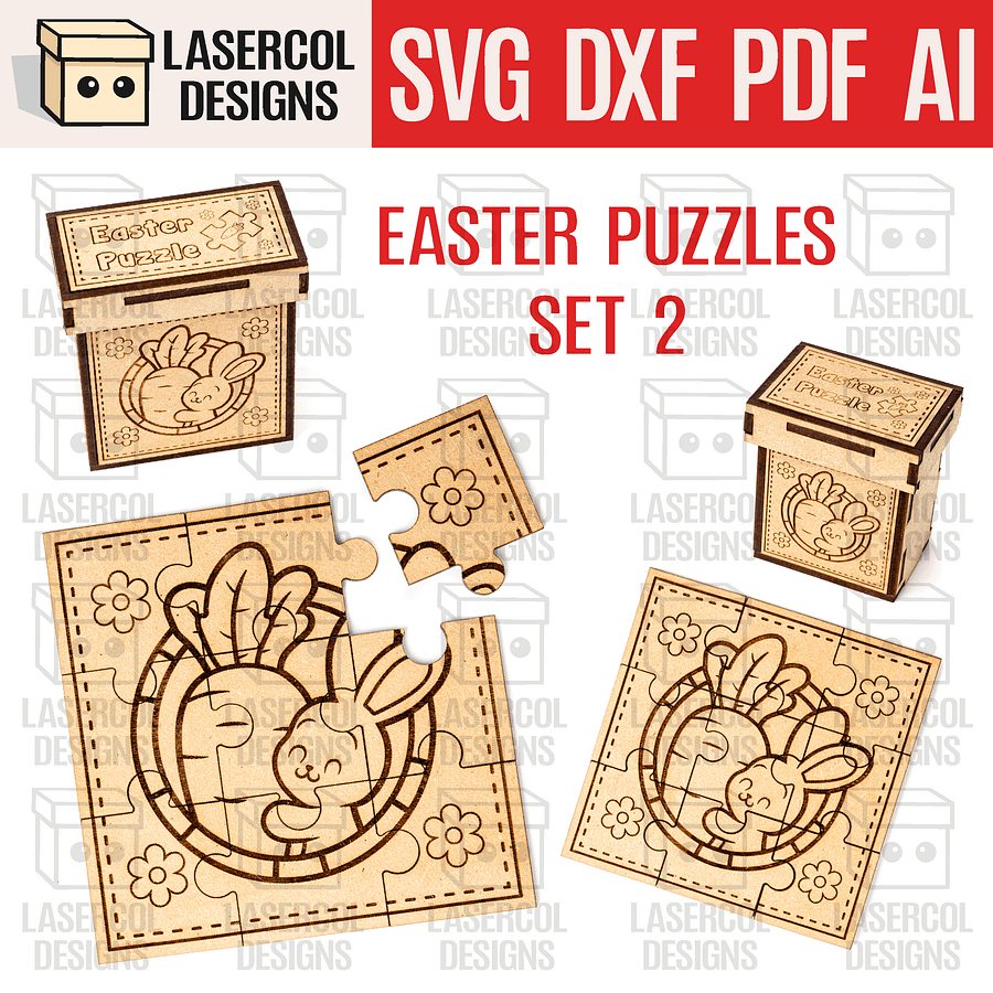 Easter Bunny Puzzle With Box Set 2 (2 Sizes) - Laser Cut Files product image (1)