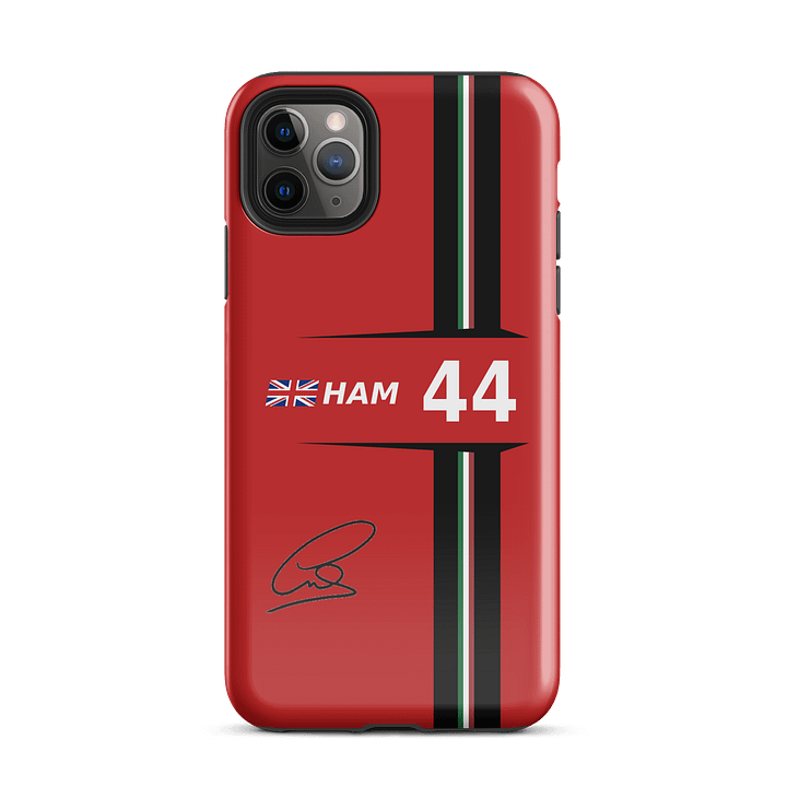 F1 Racing-Inspired iPhone Case – Red HAM 44 Design with British Flag, Signature – Slim, Shockproof & MagSafe Ready product image (2)