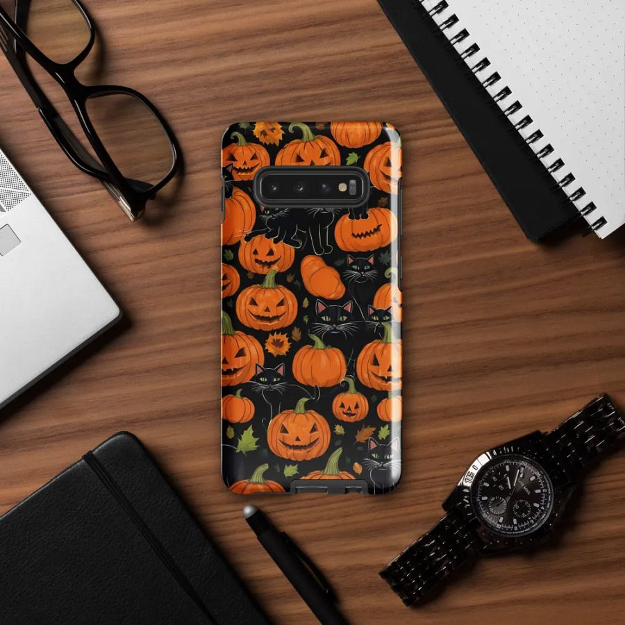 Haunted Whimsy: Pumpkin & Cat Face Samsung Galaxy Case product image (57)