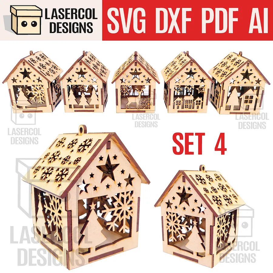Christmas House Ornaments Bundle (Set 1-2-3-4) - Laser Cut Files product image (6)