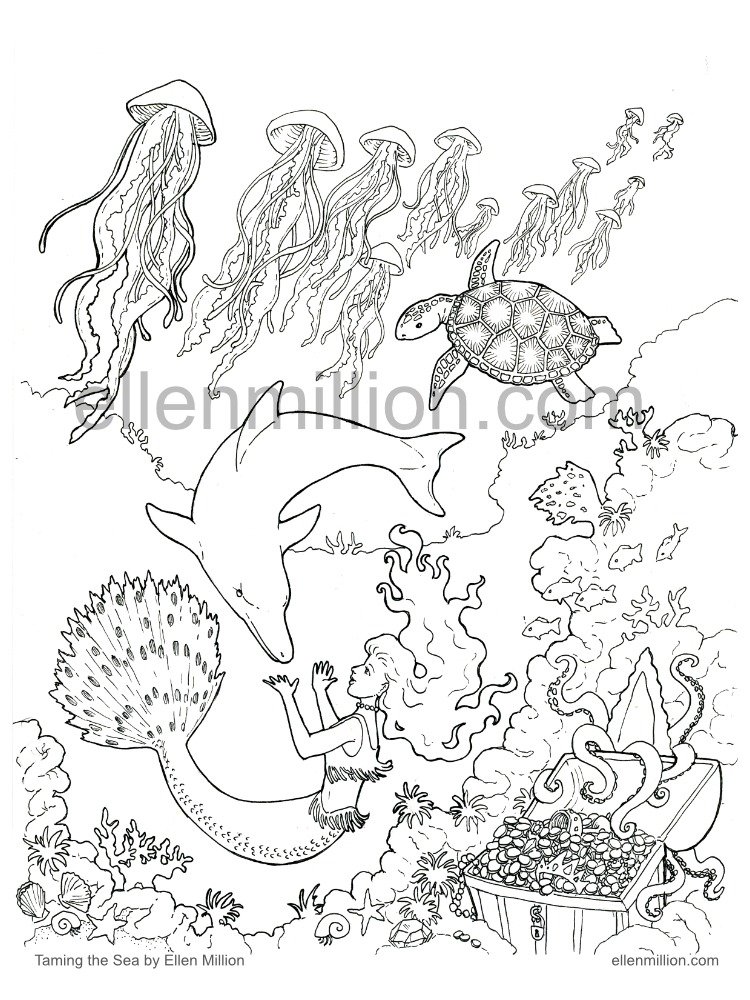 Taming the Sea - Digital Coloring Page product image (1)