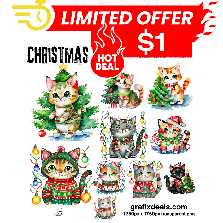 $1 Deal! Cute Christmas Cat Graphics Bundle product image (1)