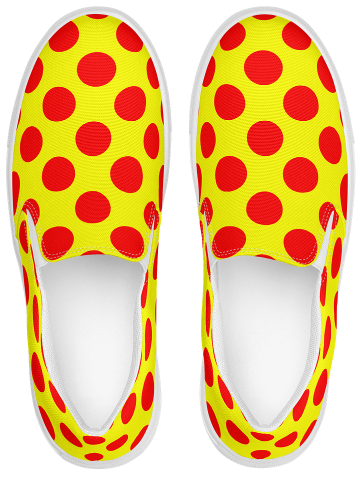 Red Polka Dots on Yellow Men's Slip-On Canvas Shoes product image (1)