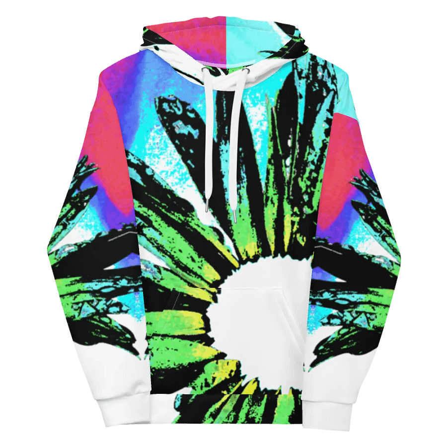 Abstract Vibrant Green Daisy Flower Unisex Pull On Hoodie product image (12)