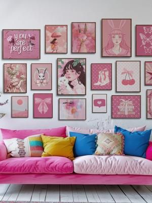 Coquette Gallery Wall Set of 22 DIGITAL Pastel Pink Prints Dream up your own whimsical wonderland with this enchanting coquette gallery wall set! This collection of 22 digital prints boasts a soft pastel pink palette and a touch of y2k nostalgia, creating a delightfully cute and playful atmosphere. Each piece embodies the coquette aesthetic, featuring charming ribbons, delicate florals, and a sprinkle of whimsy. This set offers endless possibilities for creating a truly personalized coquette haven. #coquetteaesthetic #coquettewallart #pastelpink #gallerywallset #wallartprints #posters #guldesignco #foru