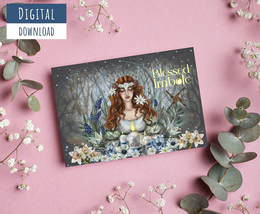 Printable Blessed Imbolc Card #1, Blank Inside, Goddess Brigid card product image (5)