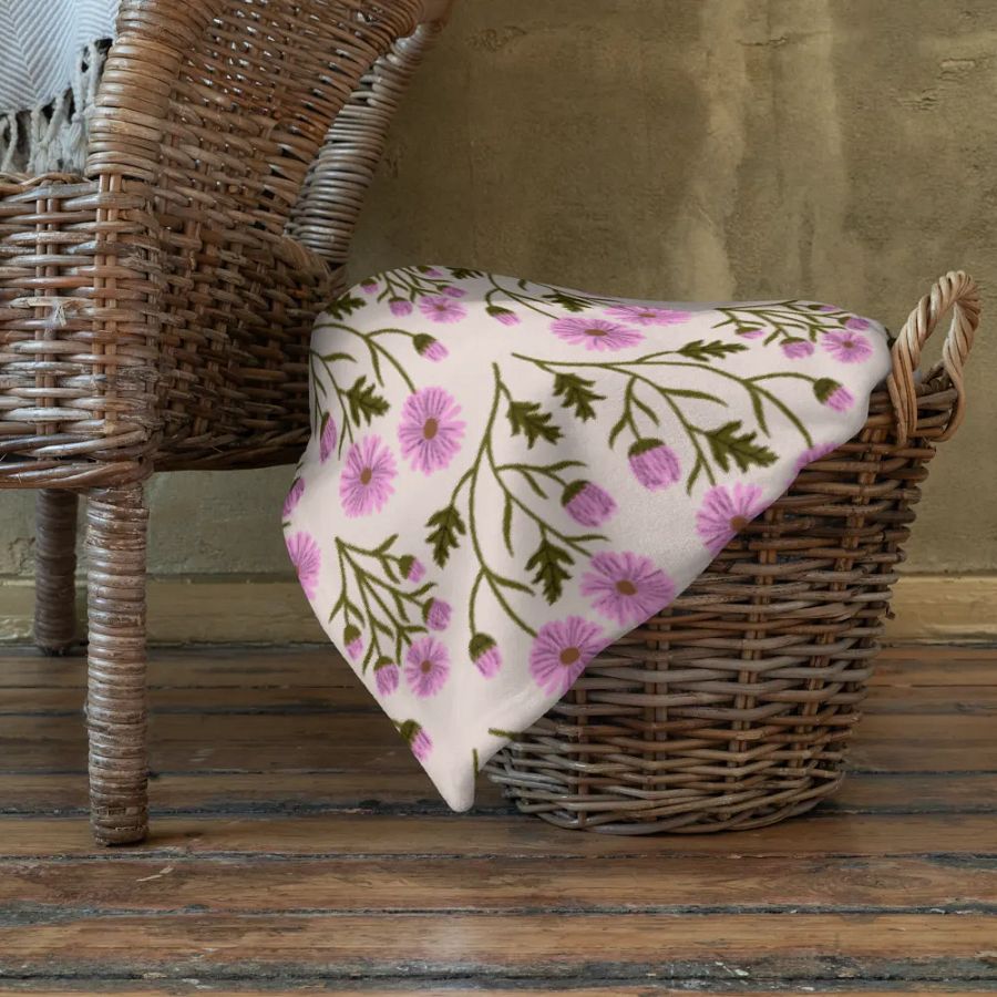 Harmony of Mums - Pink and Forest Green - Throw Blanket product image (11)