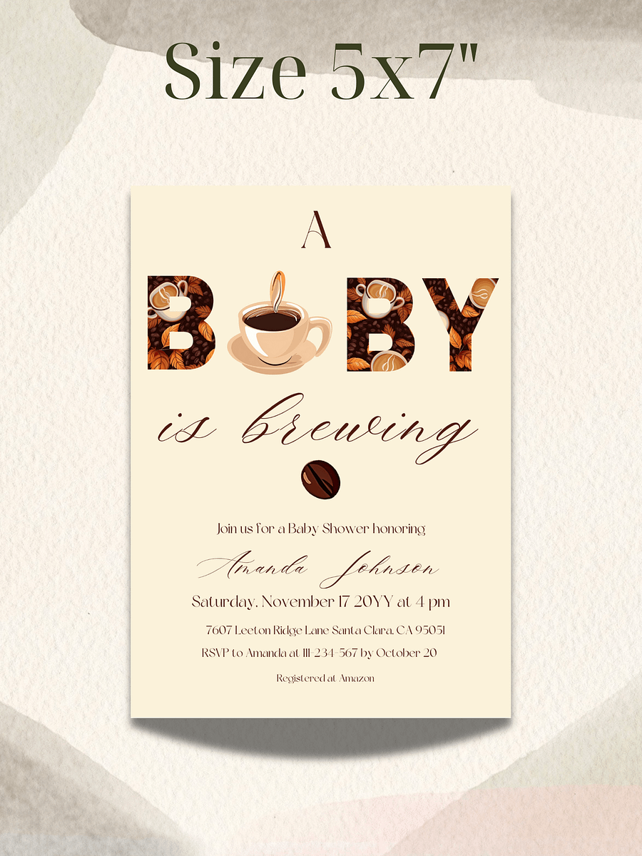 Coffee Themed Baby Shower Invite, Rustic Brown Baby Shower Party, A Baby is Brewing Brunch Invitation, Digital Download Canva Template product image (3)