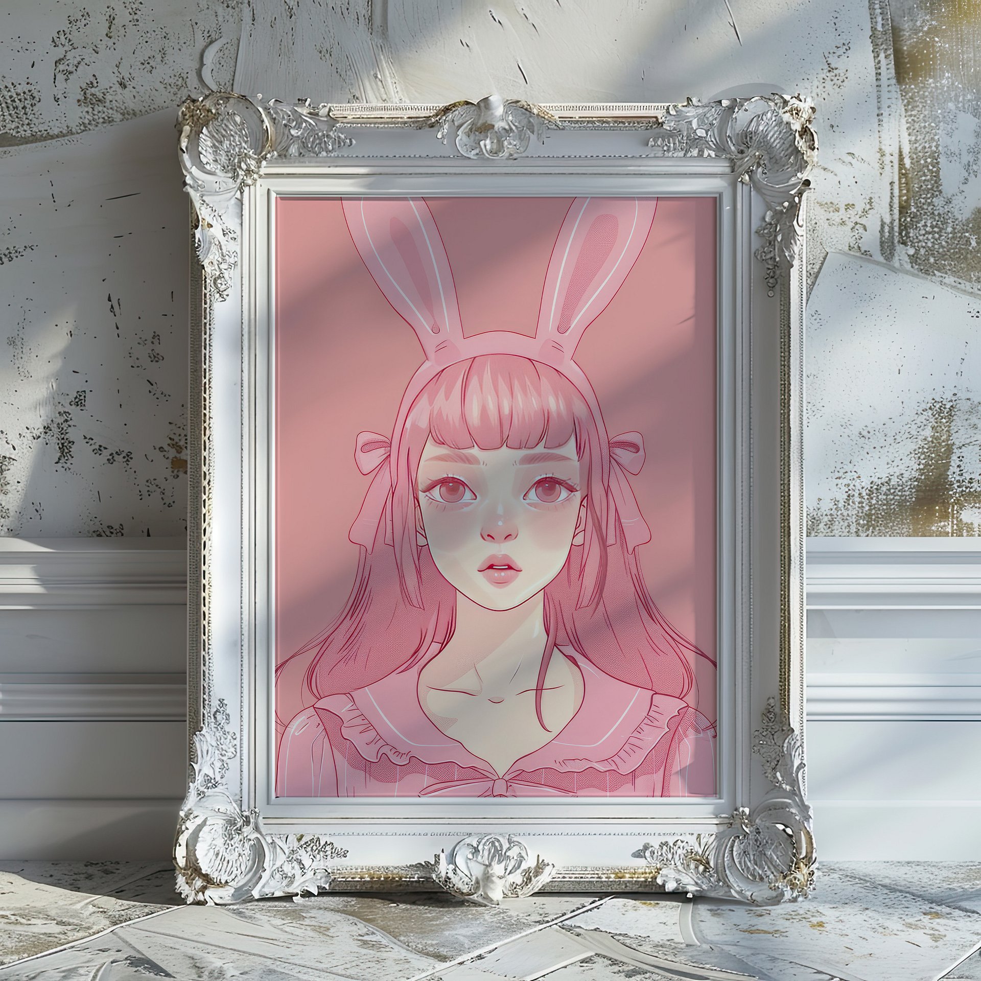 Pink Rabbit Girl Coquette Art Print product image (17)
