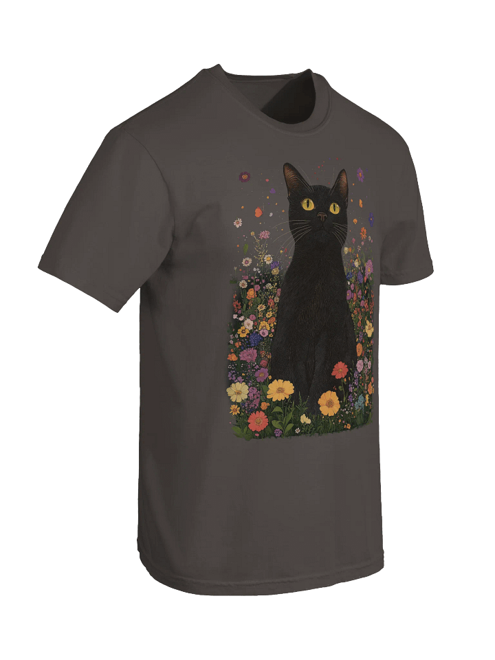 Black Cat in Wildflowers – Relaxed Fit Heavyweight Unisex Cotton T-Shirt product image (2)