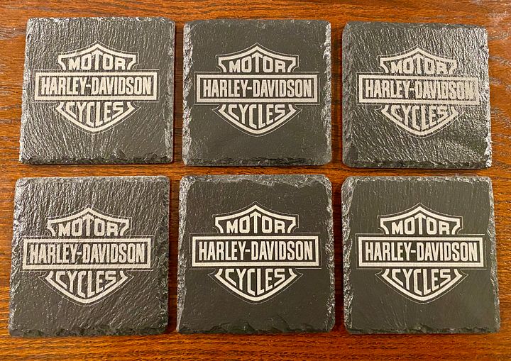 Harley-Davidson Logo Slate Coasters - Set of 6 Custom Laser Engraved product image (1)