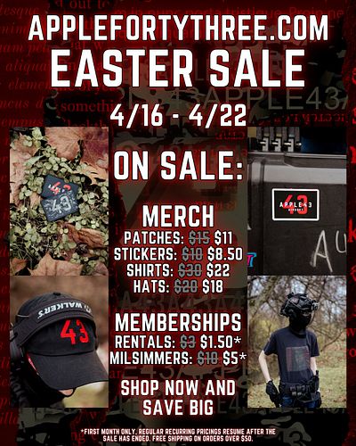 Easter's coming up soon, why not host a sale?

THE APPLEFORTYTHREE.COM EASTER SALE IS LIVE FROM 4/16 - 4/22

ALL MERCH IS DIS...