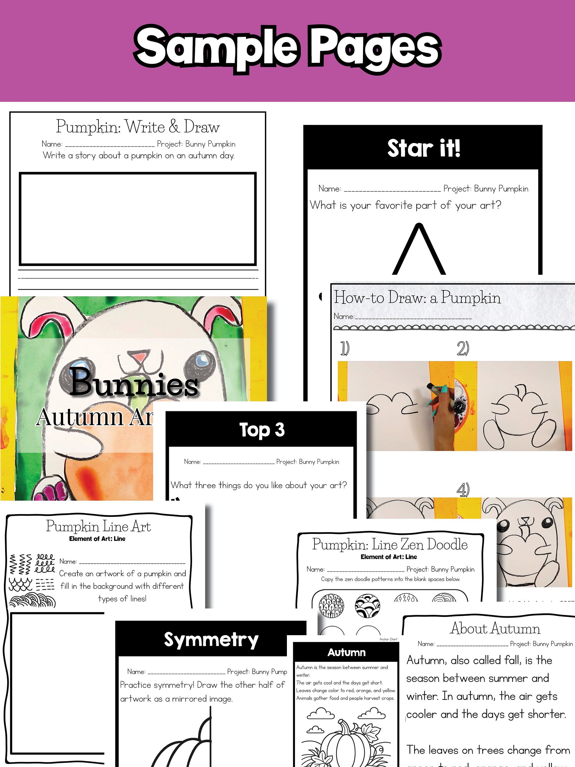 Autumn Bunny with Pumpkin Art Lesson with Reading, Writing & Reflection Activities (Grades K–3) product image (8)