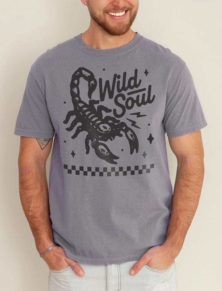 Wild Soul | Retro-Style Western Desert Hipster T-Shirt of a Scorpion on a Checkerboard Pattern product image (10)