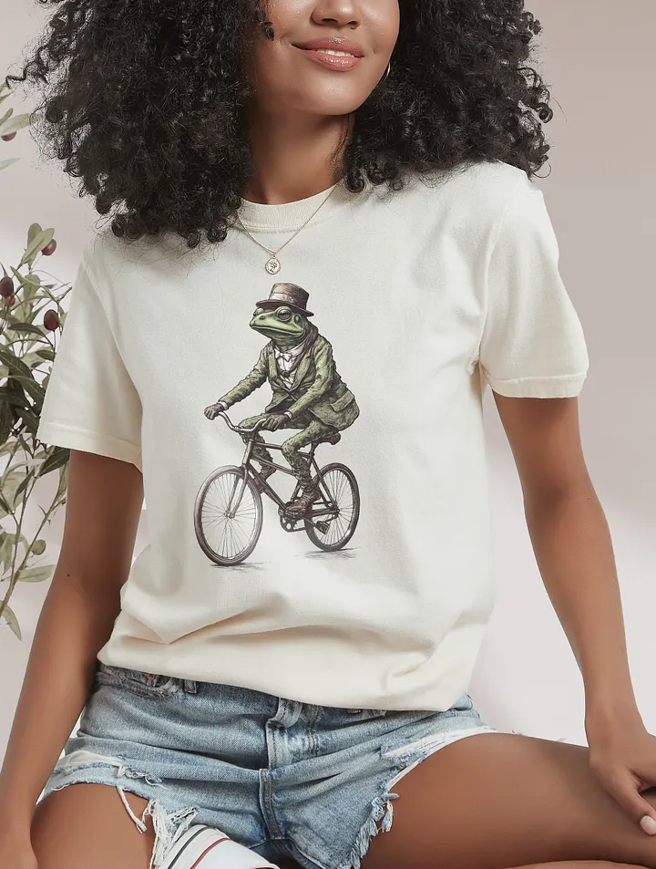 Vintage-Style Dapper Frog on a Bicycle T-Shirt | Cottagecore, Forestcore, Dark Academia, & Goblincore Shirt Design product image (10)
