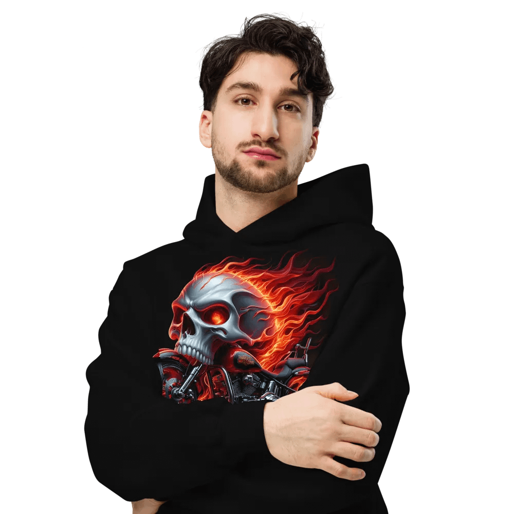 Flaming Skull Motorcycle Oversized Hoodie #7 product image (6)