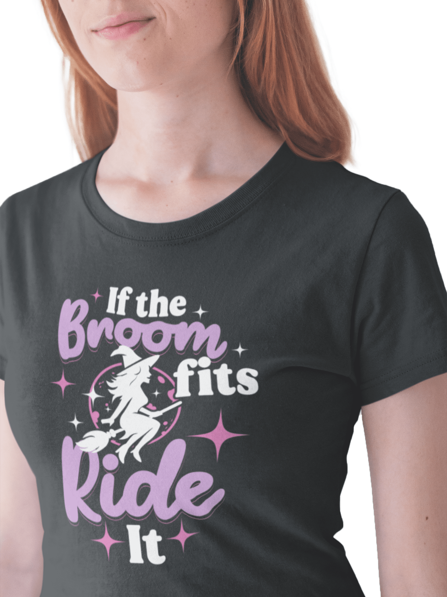 "If the Broom Fits Ride It – Funny Witch High Waisted Halloween T-Shirt for Women product image (2)
