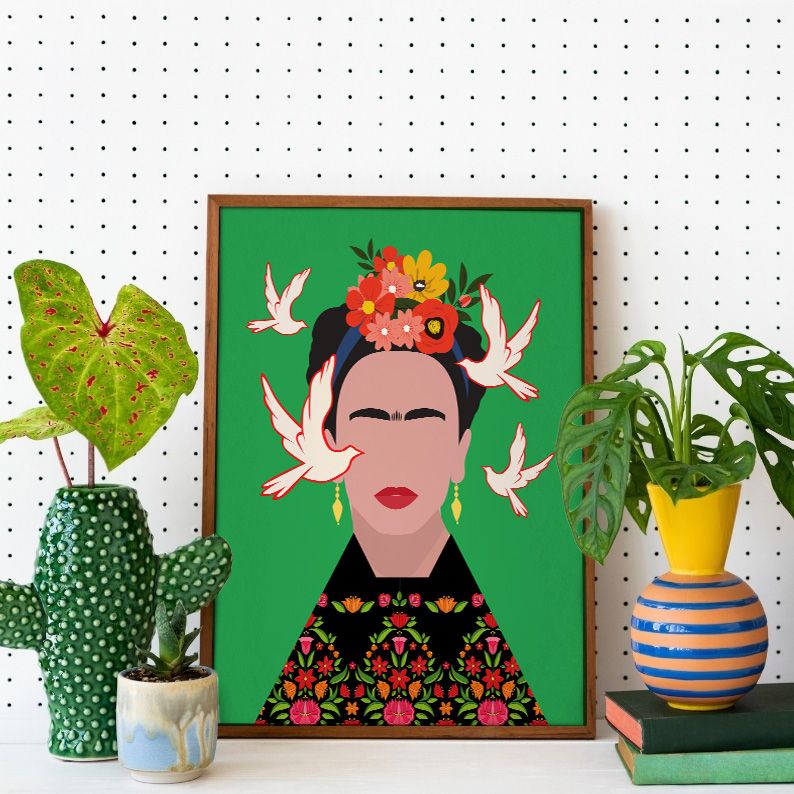 Frida Kahlo with Birds Folk Art Illustration Colorful Poster product image (5)