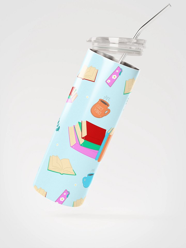 Cozy Book Lovers Pattern- Blue Background Stainless Steel Tumbler product image (2)