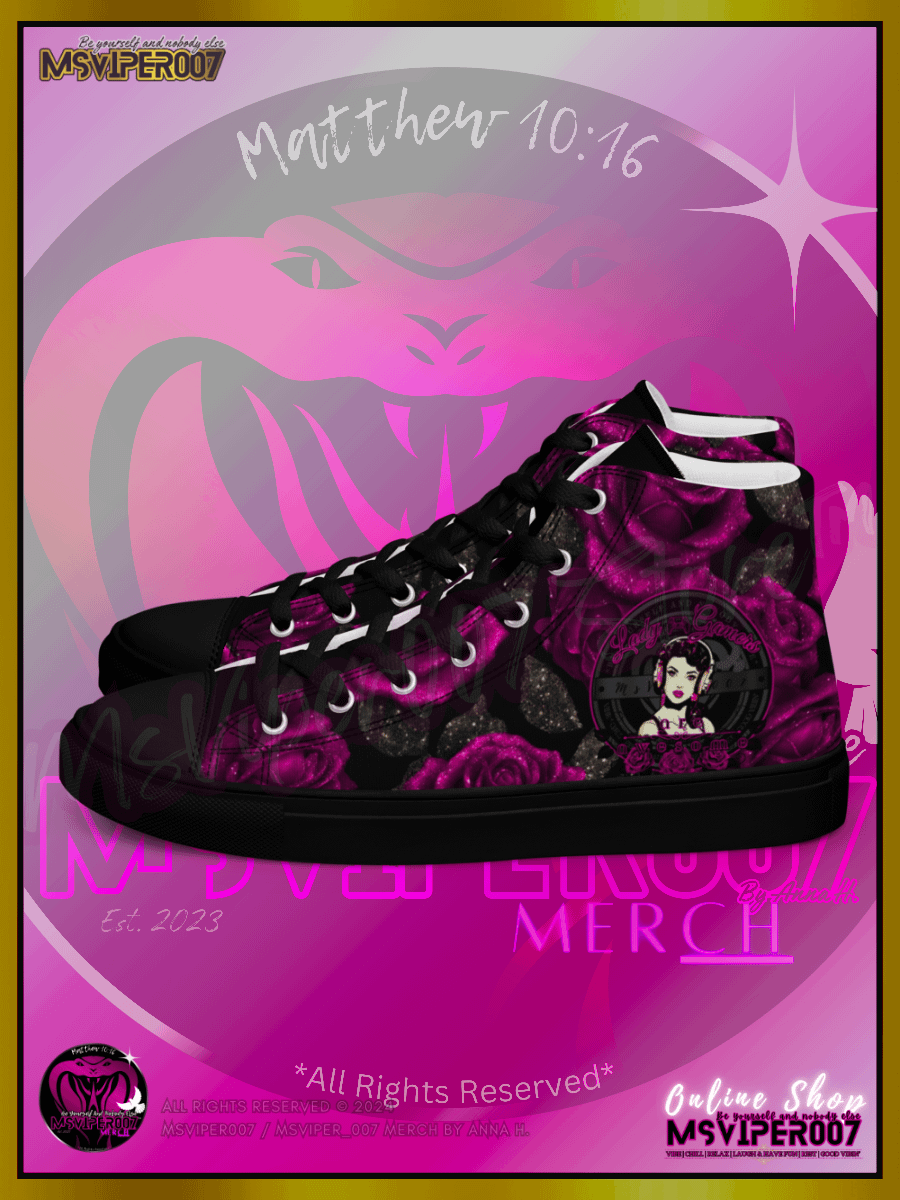Shoes (High-Tops) - MsViper007's "Lady Gamers Are Awesome™ | [V3] (blk/velvet violent rose)" Womens Comfort High-Top Shoes by Anna H. product image (3)