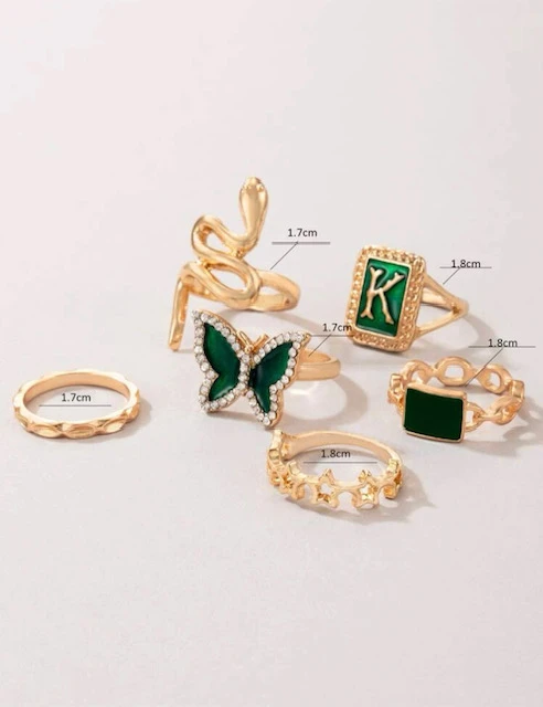 6 PC FASHION GOLD EMERALD STONE RING SET product image (2)