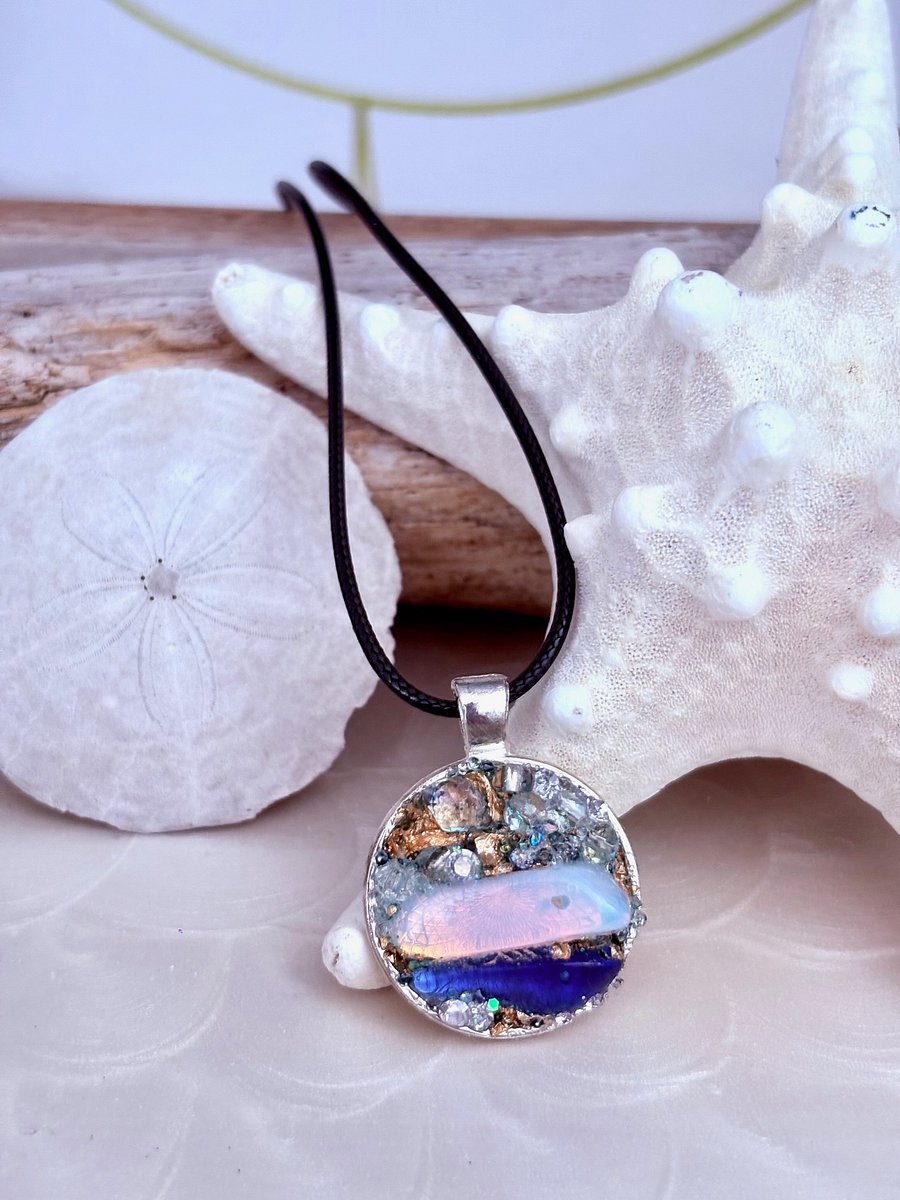 Mixed Metal Horizon Sea Glass Pendant Necklace | Handmade Bead & Sea Glass Art | Coastal Charm Jewelry by Monique Faella Designs™ | MFD-00226 product image (6)