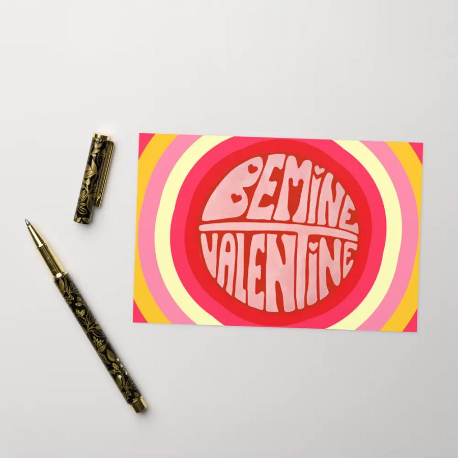 Be Mine Valentine retro landscape greetings card product image (11)
