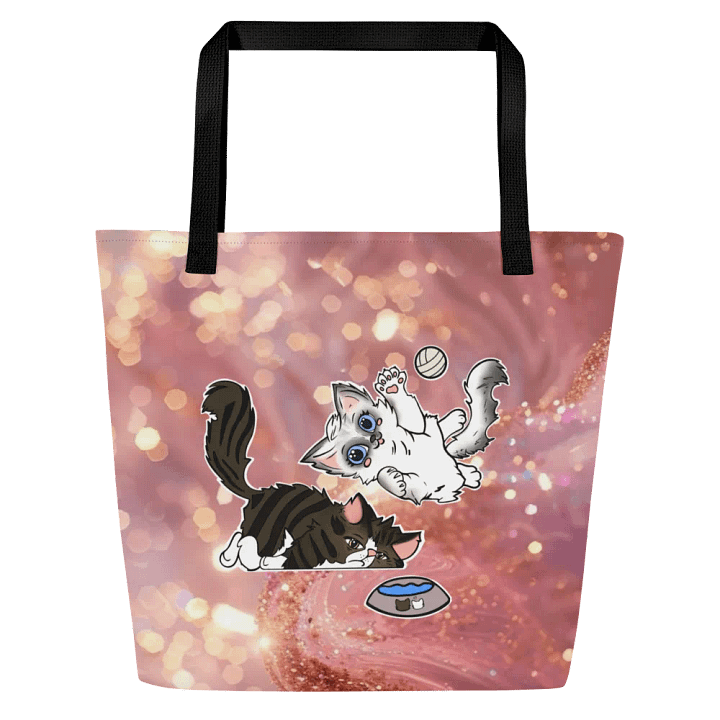 Pink Glitter All-Over Print Large Tote Bag w/ Pocket : Luigi & Ariel Logo product image (1)