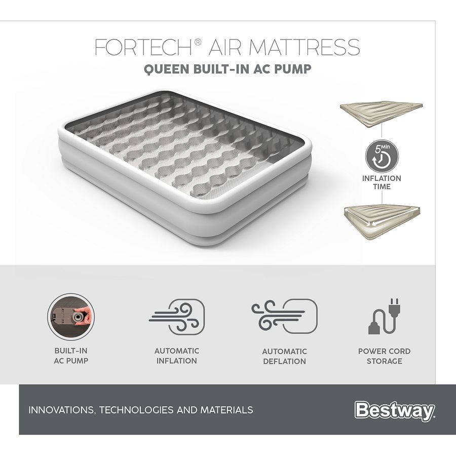 69050 Bestway® 80" x 60" x 18"/2.03m x 1.52m x 46cm Fortech Air Mattress Queen Built-in AC pump product image (11)