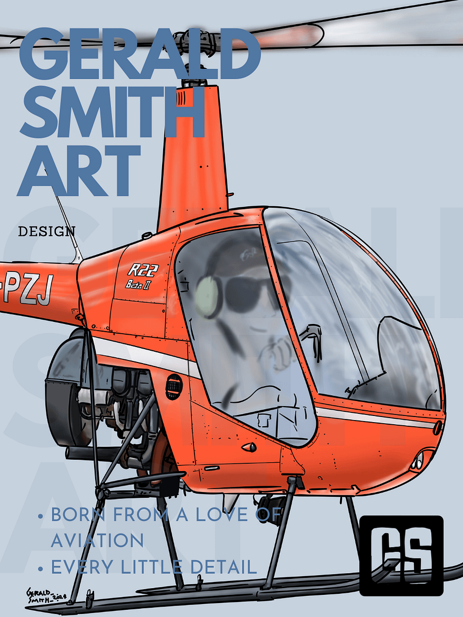 Robinson R22 Digital Printable Aviation Art with Blue Background product image (2)