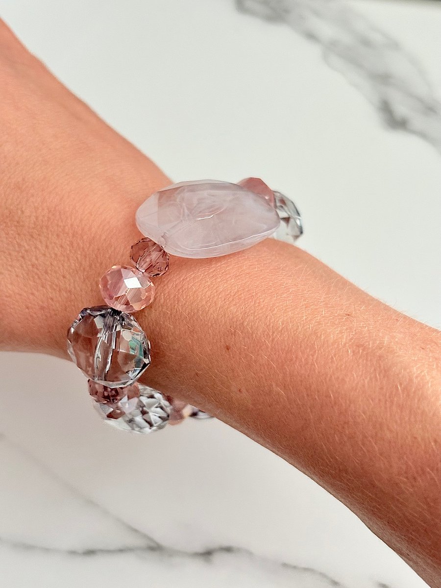 Dusty Rose Elegance | Faceted Glass Bead Bracelet | Handmade 7.5" Coastal Charm | by Monique Faella Designs™ | MFD-00048 product image (3)