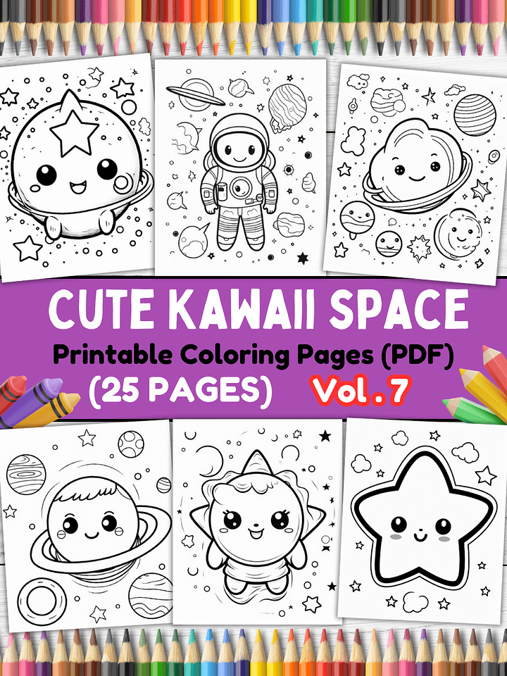 25 Cute Kawaii Space Coloring Pages#7 (PDF Coloring Pages) product image (1)