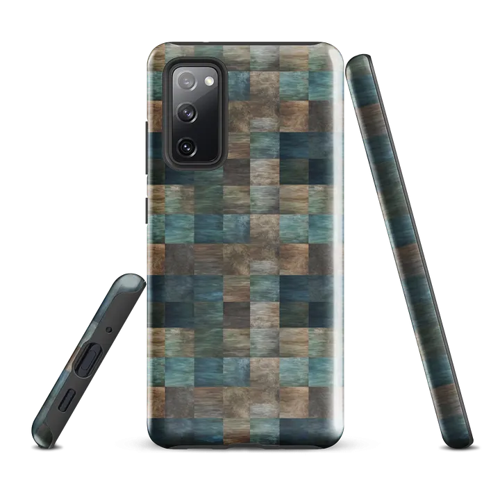 Tough Phone Case for Samsung® - Blue and Brown Checkered Pattern product image (1)