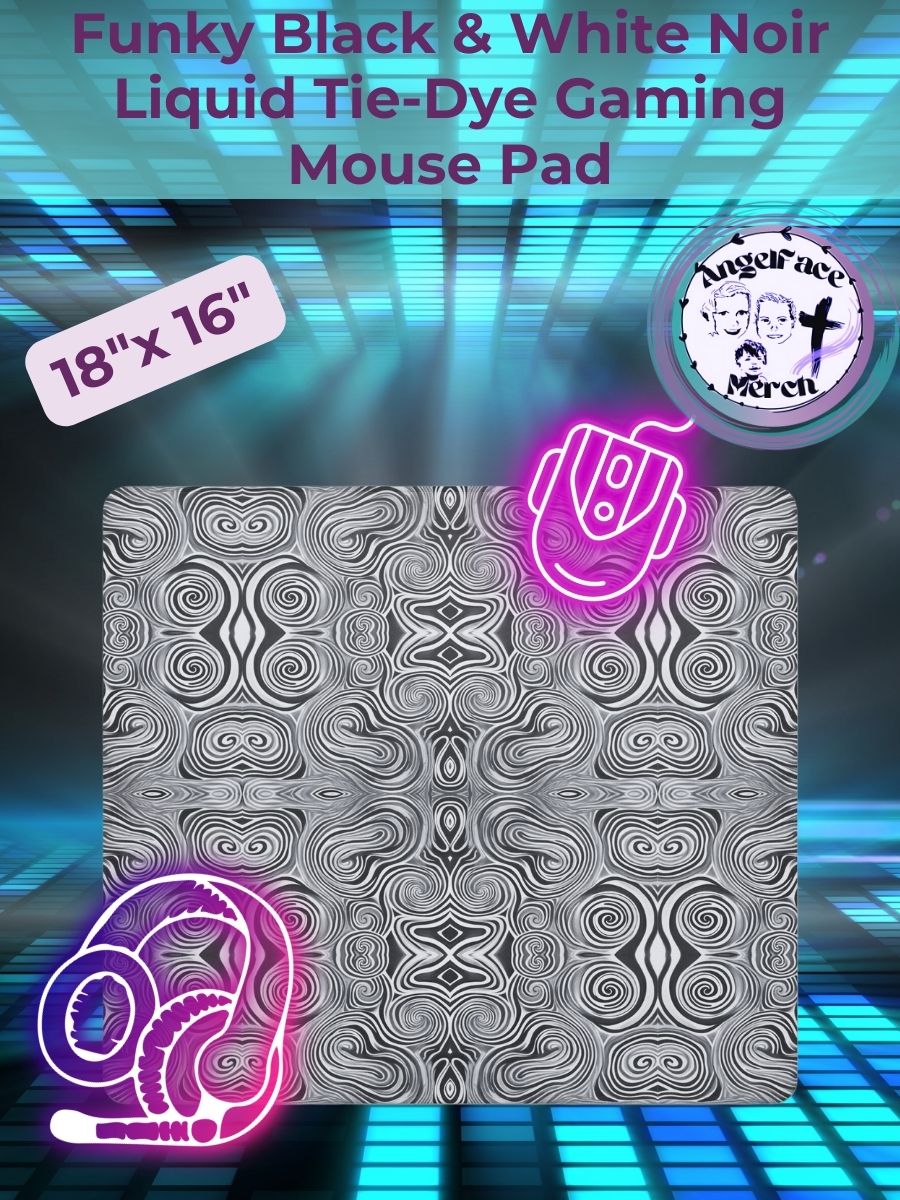 Funky Black and White Noir Liquid Tie-Dye Gaming Mouse Pad product image (1)