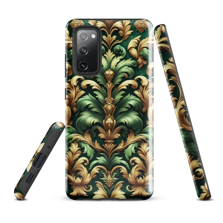 Tough Phone Case for Samsung® - Green and Gold Rococo Damask Floral Pattern product image (1)