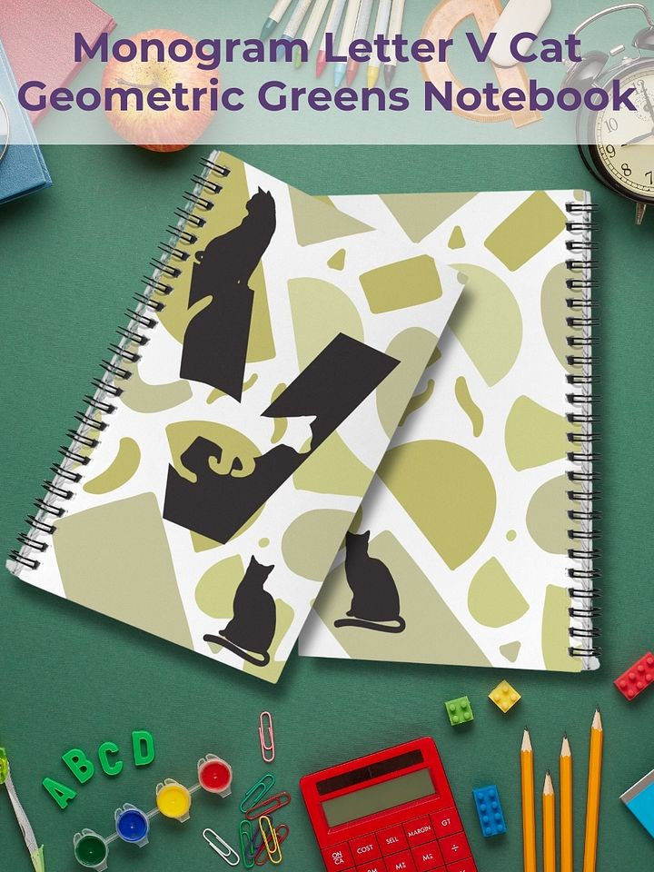 Monogram Letter V Cat Lover Geometric Greens Notebook product image (1)