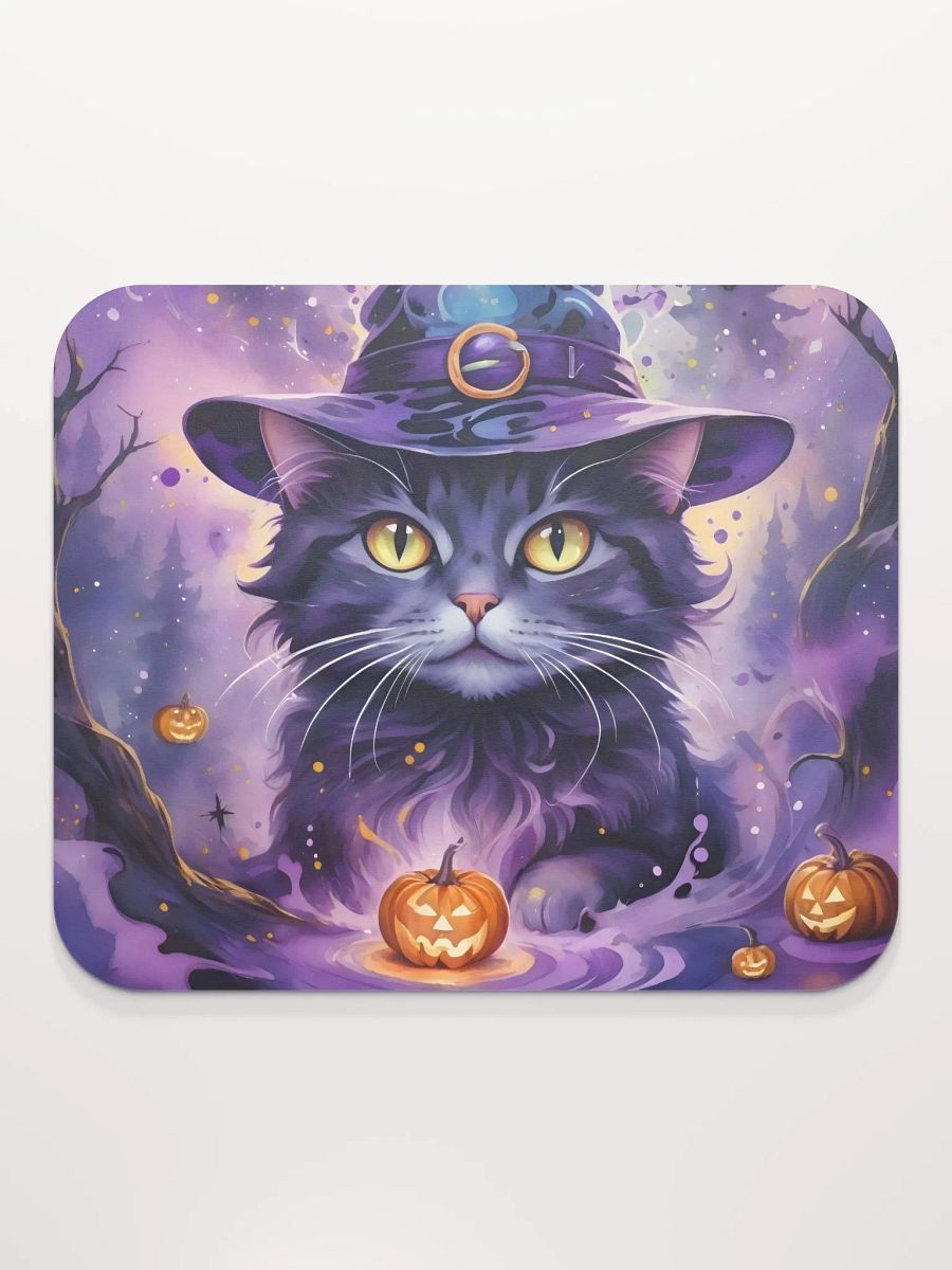 Fluffy Grey Cat Witch Mouse Pad product image (3)