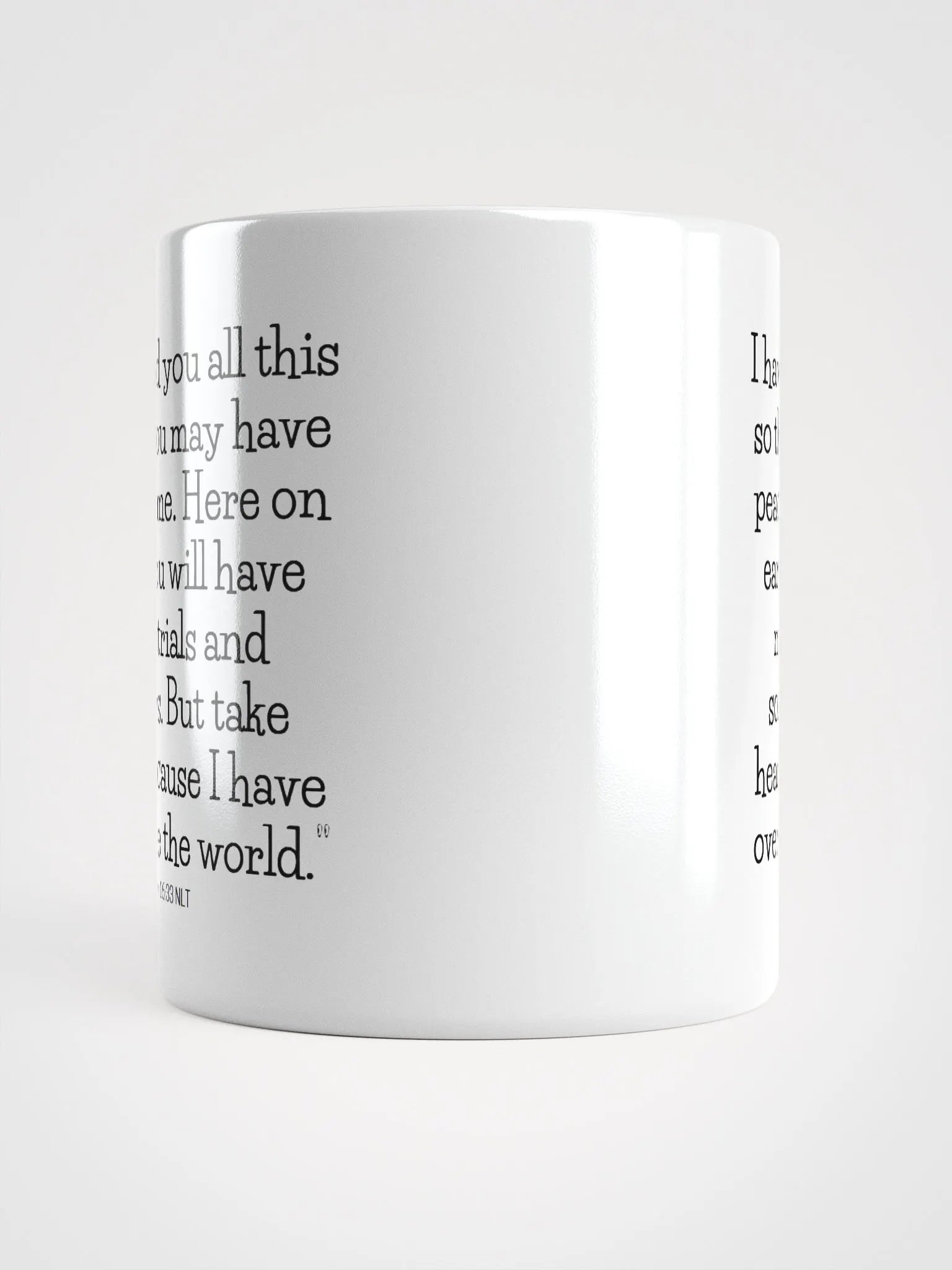 You May Have Peace In Me. Here On Earth You Will Have Many Trials And Sorrows John 16:33 NLT White Glossy Mug 11/15/20oz product image (5)