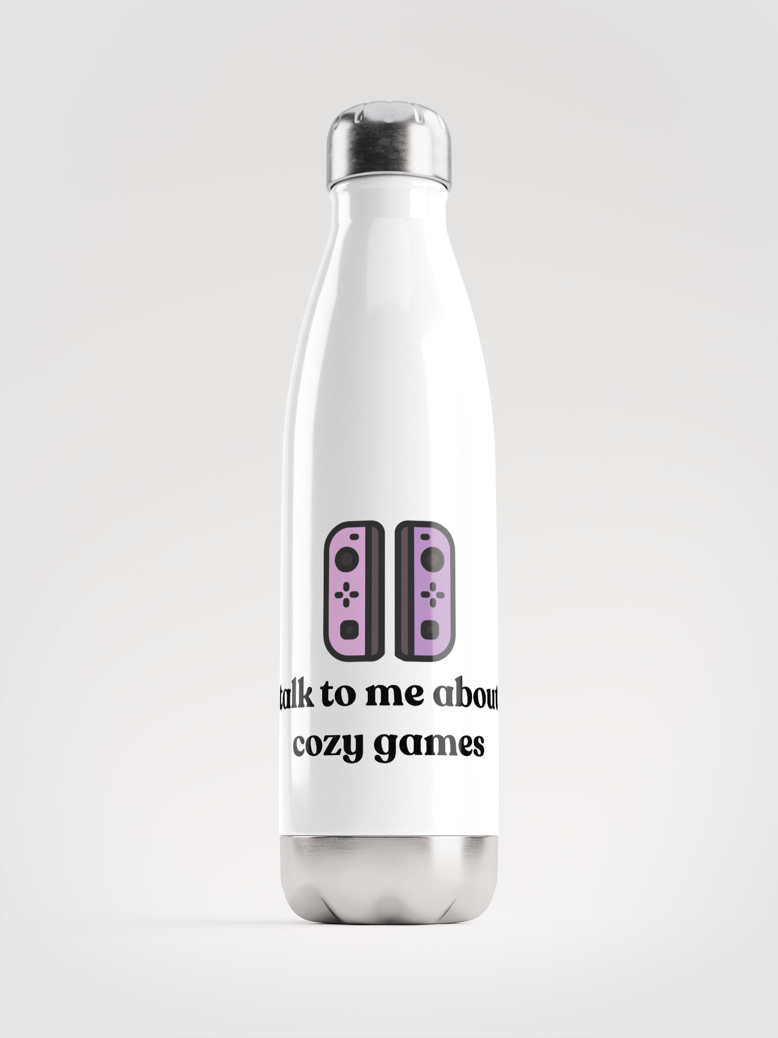 Talk to me about cosy games water bottle, white product image (1)