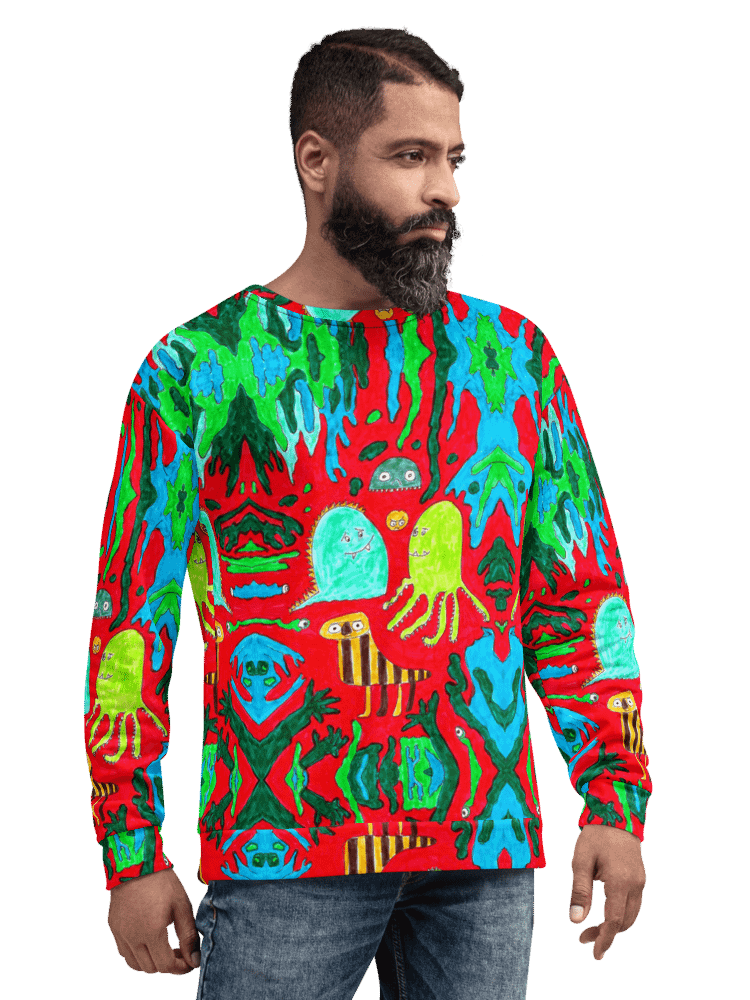 Abstract Doodle Monsters in Red All-Over Sweatshirt product image (7)