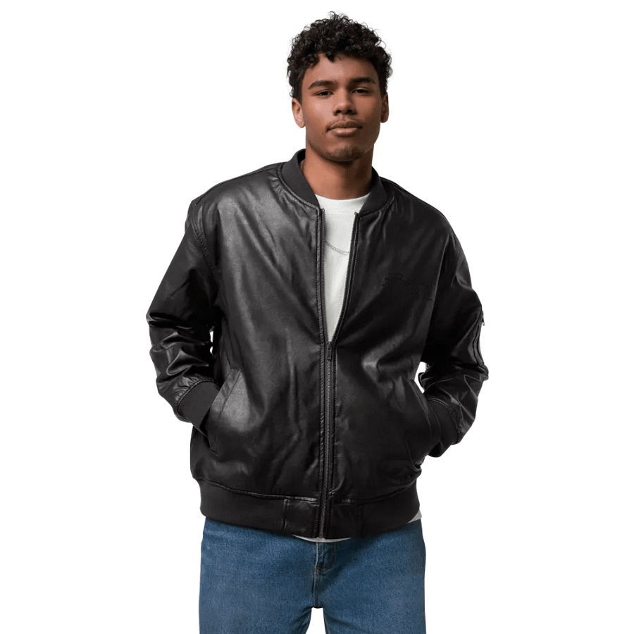 Bubbly and a B*tch monochrome black faux leather jacket product image (3)