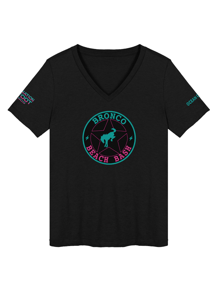 2025 Bronco Beach Bash Ocean City / Destination Bigfoot Bronco Collab | Women's Relaxed V-Neck T-Shirt (Multiple Color Options) product image (1)