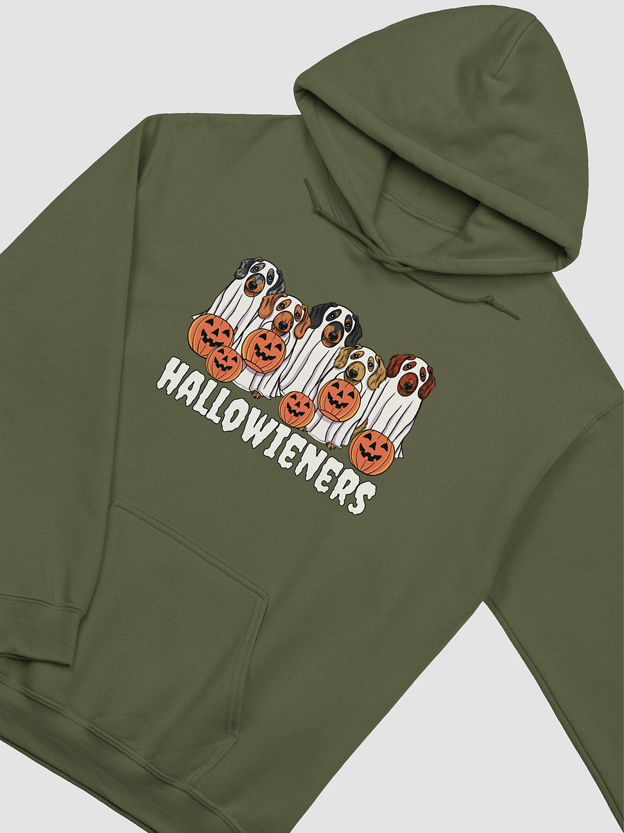 Trick or Treat Funny Halloween Dachshund Dogs Hooded Sweatshirt | Funny Wieners/Doxies Wearing Ghost Costumes and Holding Pumpkin Baskets product image (23)