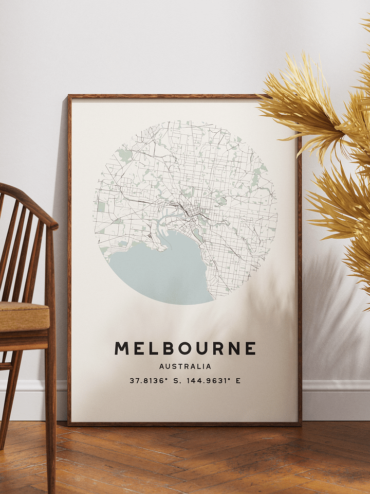 Melbourne Street Map Poster – Beige Minimalist Circular City Art product image (1)