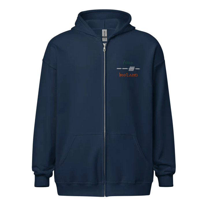 Ireland/Éire Scholastic style Ogham, green, white and orange embroidered Zip Hoodie product image (1)