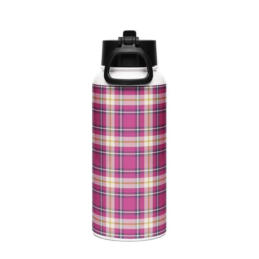 Hot Pink and Navy Blue Plaid Water Bottle product image (3)