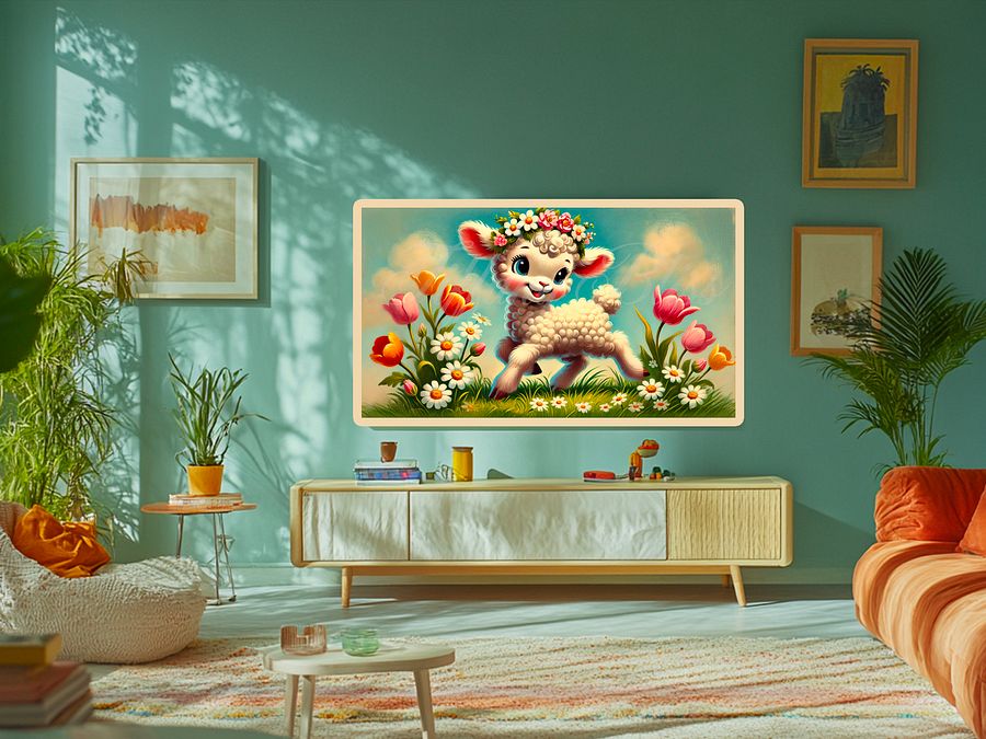 Spring Frame TV Art, Lamb and Flowers Painting, Country, Cute Easter Decor, Digital Download product image (8)