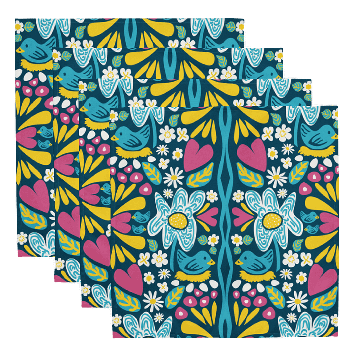 🕊️ Birds and Blooms Folk | Set of 4 Cloth Napkins | Monique Faella Designs™ | Colorful Cottagecore Table Linens | Whimsical Nature-Inspired Elegance product image (2)